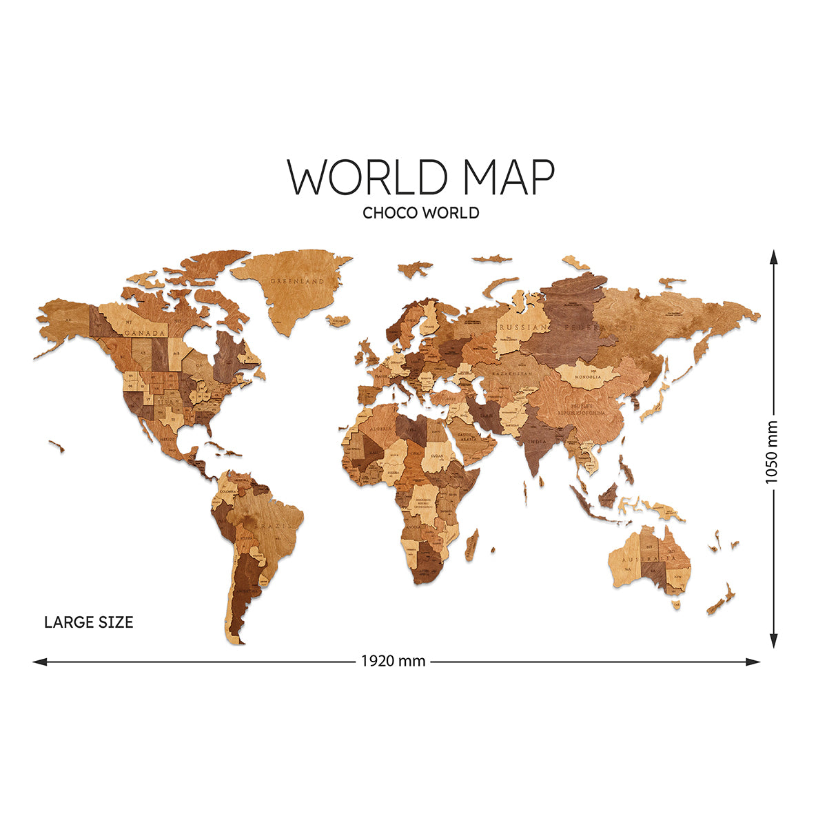 Wooden world map Choco L, 192 by 105 cm