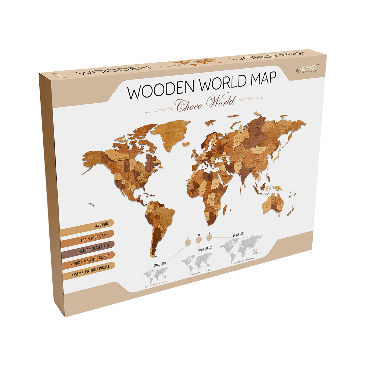 Wooden world map Choco, product box
